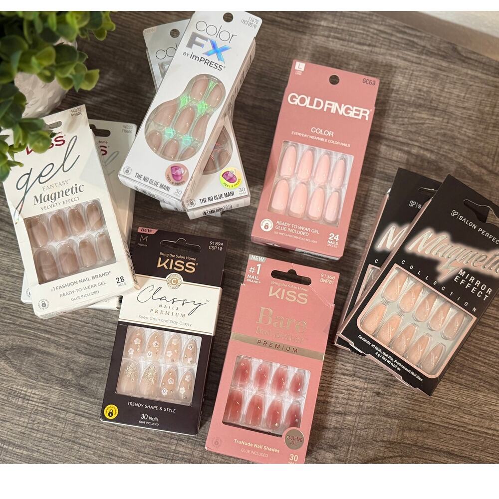 (10 Packs) Press On Nail Bundle - Light Colors, Cateye, Nude, Pink - NEW